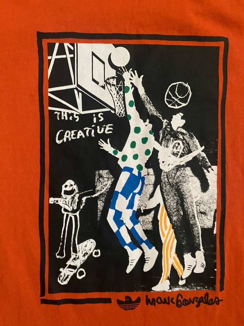 Adidas Men's Orange Graphic Print Crew Neck Short Sleeve T-Shirt Size L HS3046